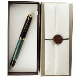 Stilou Pelikan Souverän M 1000 Green Stripe Gold Trim 18k Nib F