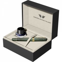 Stilou Leonardo Momento Zero Grande Masterpiece Ebonite Green Gold Trim 14k Nib F