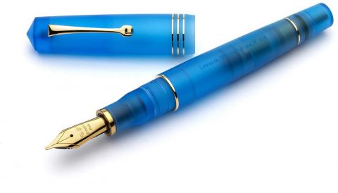 Stilou Leonardo Momento Zero Grande Pura Satin Blue Gold Trim 14k Nib F