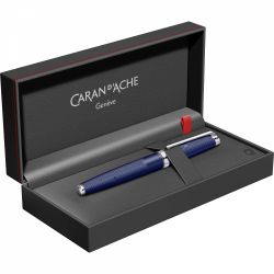 Stilou Caran D'Ache Leman Bleu Marin Silver Rhodiu Trim 18k Nib F